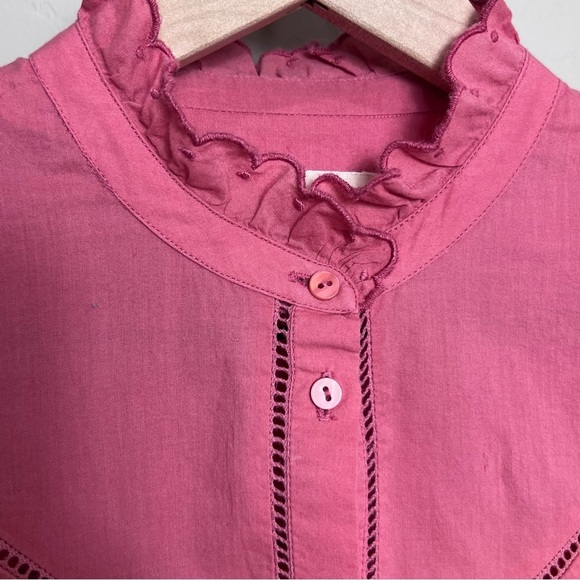 Sezane Blouse Ruffle Pink Rose Rodeo Boho Button Down Eyelet Lace Western Paris - Picture 5 of 15